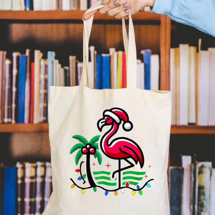 Nostalgia Holiday Tees -Adult Christmas Flamingo Small Short Sleeve Crew Neck Cotton Polyester Lightweight Ribbed Cuff Winter Canvas Tote Bag