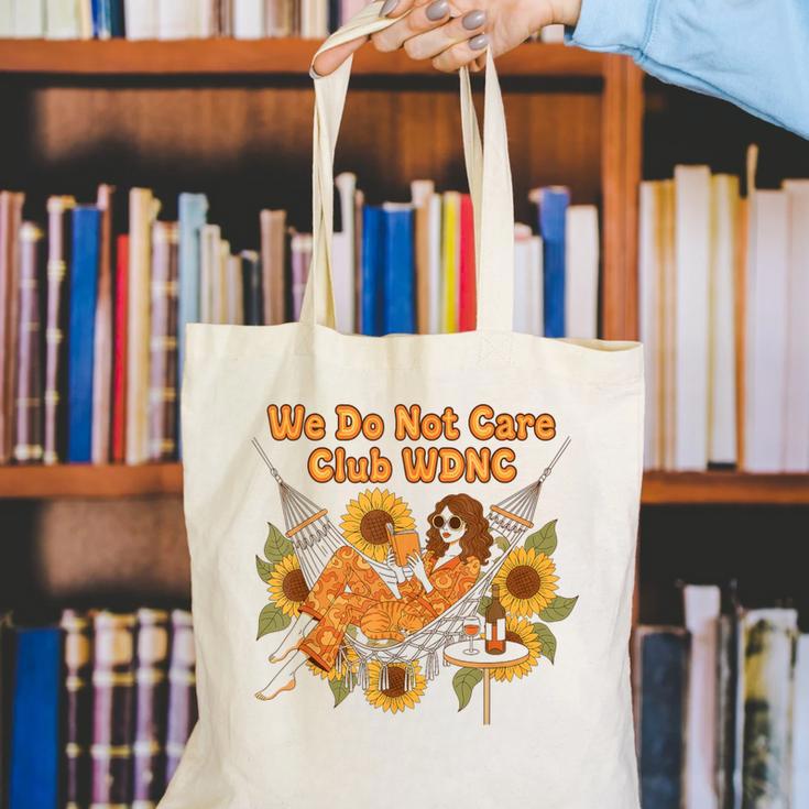 We Do Not Care Club WDNC Reading Book Boho Floral Canvas Tote Bag