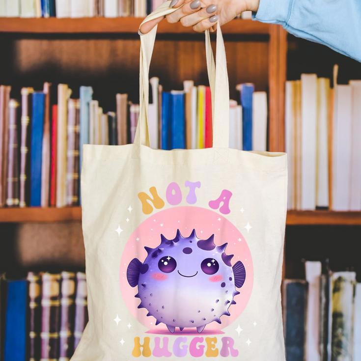 Not a Hugger Cute Pufferfish Autism Awareness Introverts Canvas Tote Bag
