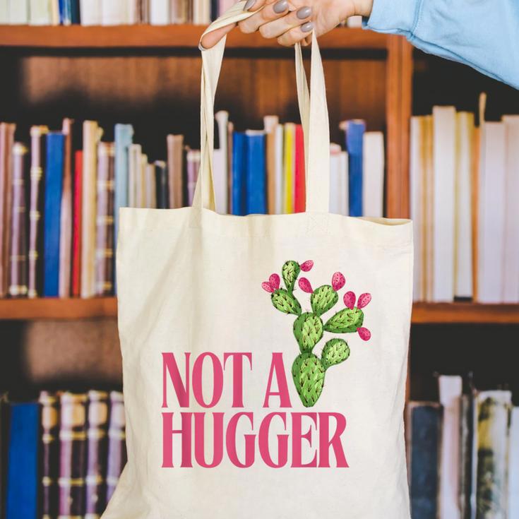 Not a Hugger Sarcastic Introvert Cactus Theme Women Canvas Tote Bag