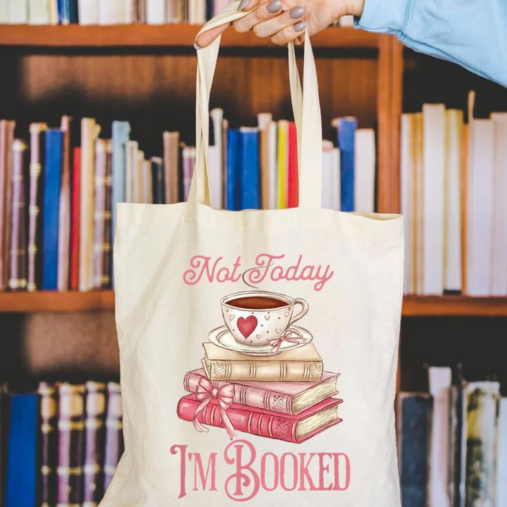 Not Today I'm Booked Book Lover Book Stack Coquette Bow Canvas Tote Bag