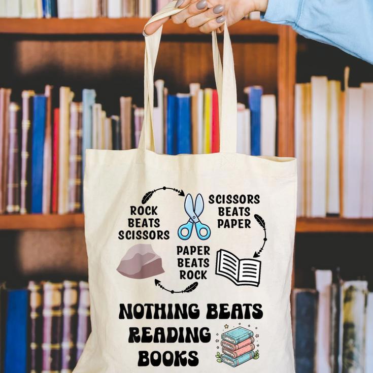 Nothing Beats Reading Rock Paper Scissors Reader Book Lover Canvas Tote Bag