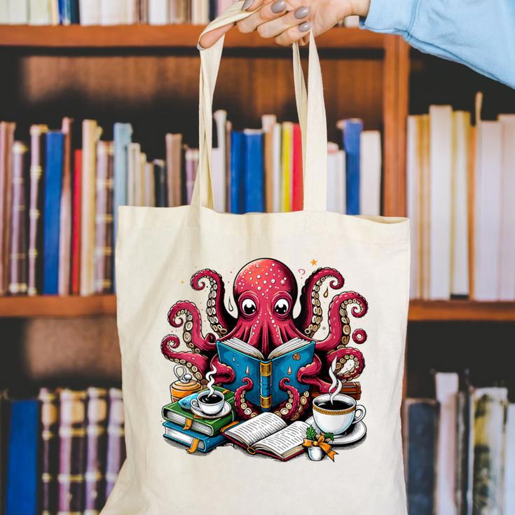 Octopus Reading Book Coffee Lover Bookaholic Bookworm Reader Canvas Tote Bag Octopus Reading Book Coffee Lover Bookaholic Bookworm Reader Canvas Tote Bag