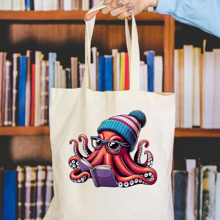 Octopus Reading Book Kraken Book Lover Canvas Tote Bag