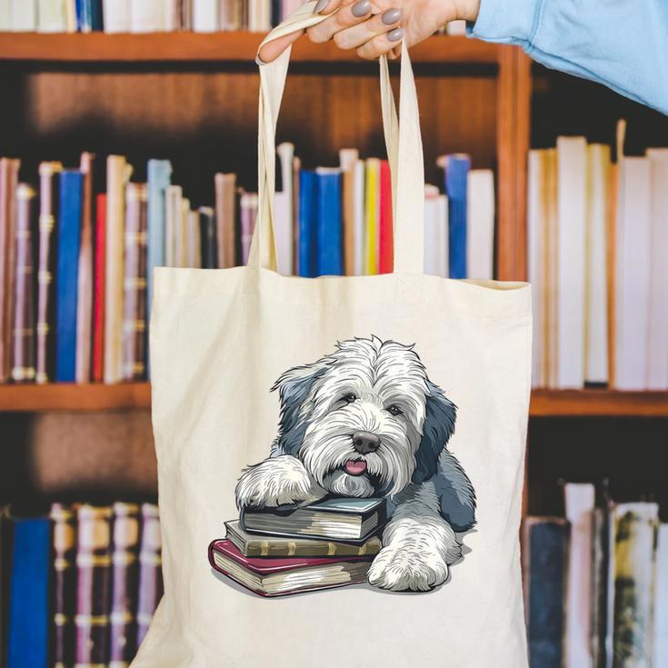 Old English Sheepdog Books Reading Dog Breed Graphic Canvas Tote Bag Old English Sheepdog Books Reading Dog Breed Graphic Canvas Tote Bag
