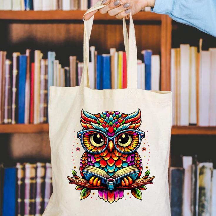 Owl With Glasses And Book Reading Canvas Tote Bag