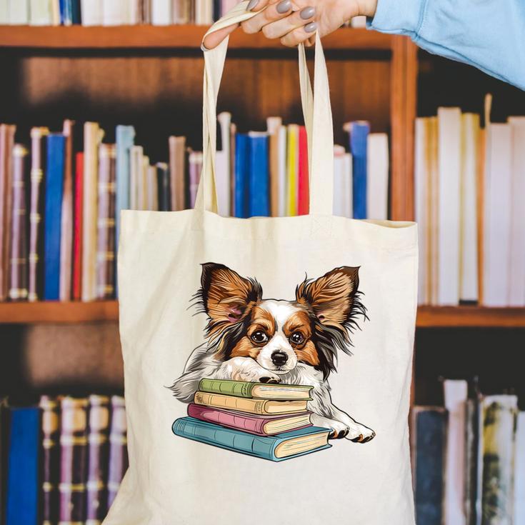 Papillon Books Reading Dog Breed Graphic For Men Women Kids Canvas Tote Bag Papillon Books Reading Dog Breed Graphic For Men Women Kids Canvas Tote Bag