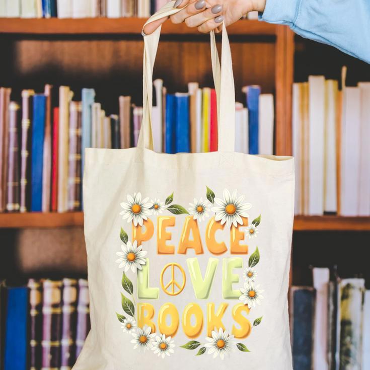 Peace Love Books Librarian Teacher Life Book Library Canvas Tote Bag