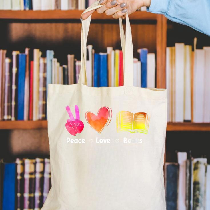 Peace Love Books Reader Librarian Library Book Canvas Tote Bag