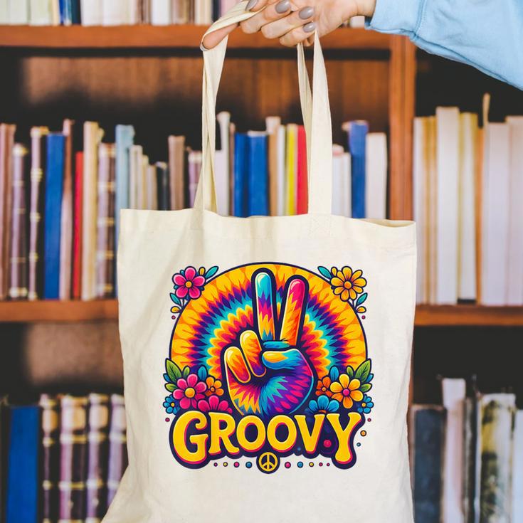 Peace Sign Groovy Vibes Costume Nostalgia Tie Dye Fashion Canvas Tote Bag