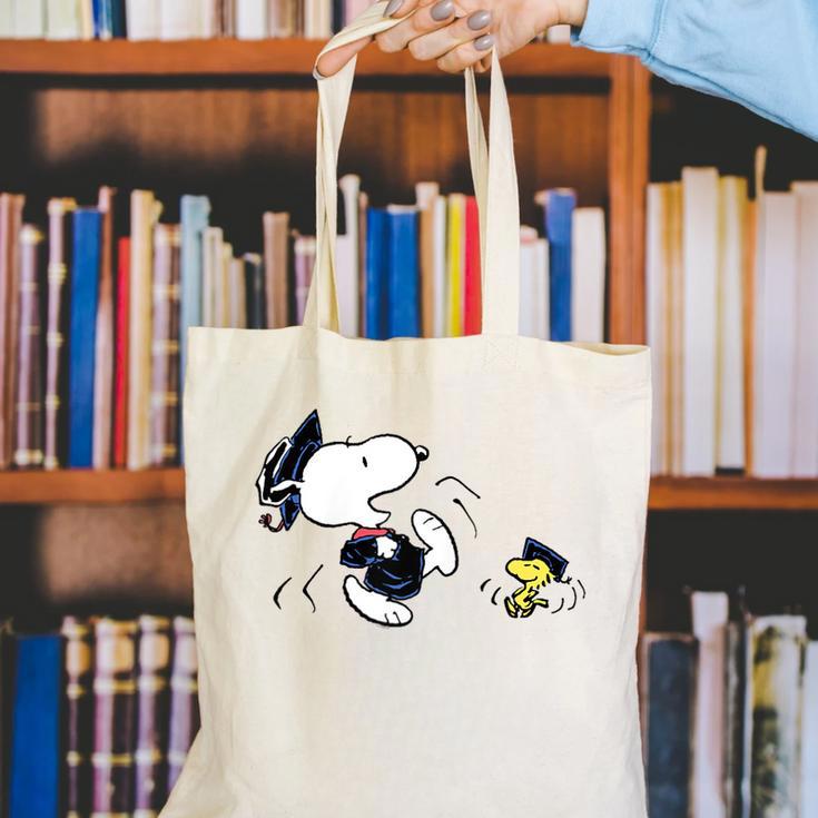Peanuts Graduation Squad Snoopy Woodstock Raglan Baseball Tee Canvas Tote Bag
