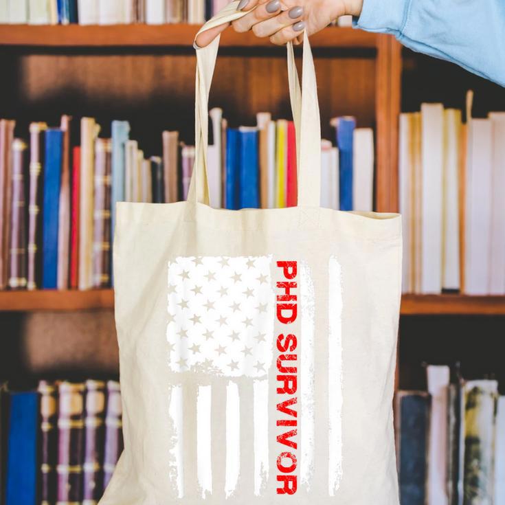 PhD Survivor Graduation American Flag Shirt Degree Tee Women Kids Men Canvas Tote Bag