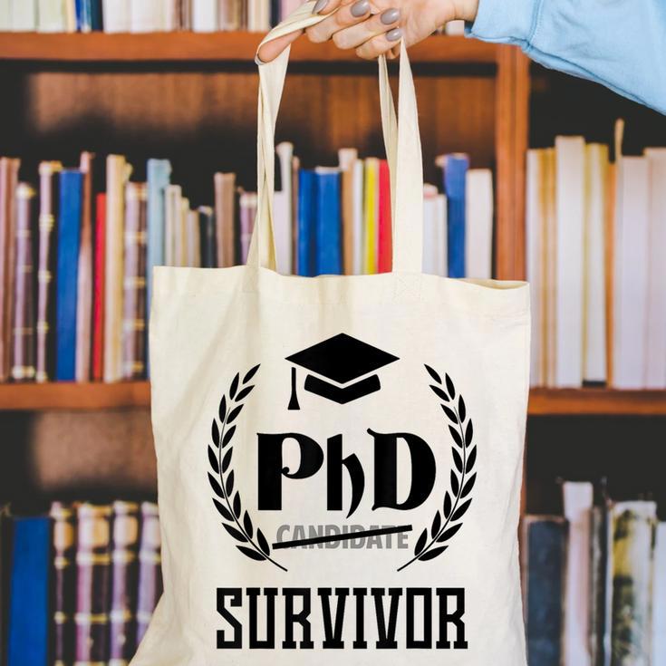 PHD Survivor T-Shirt Graduation Student Teacher For Men Women Kids Canvas Tote Bag