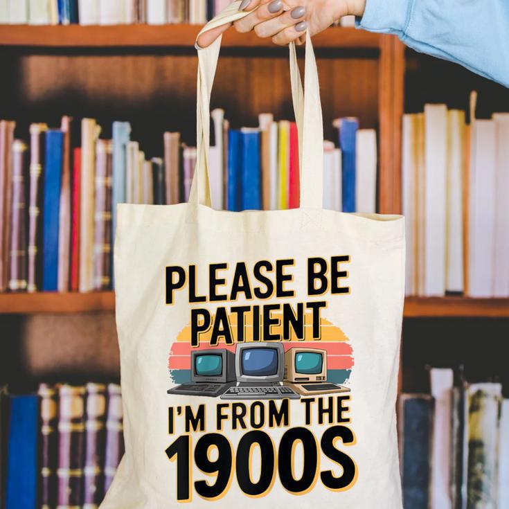 Please Be Patient I'm From The 1900s Retro Computer Raglan Baseball Tee Canvas Tote Bag