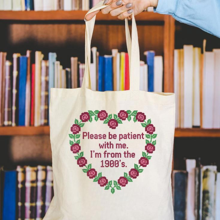 Please Be Patient With Me I'm From The 1900S Vintage Floral Canvas Tote Bag Please Be Patient With Me I'm From The 1900S Vintage Floral Canvas Tote Bag