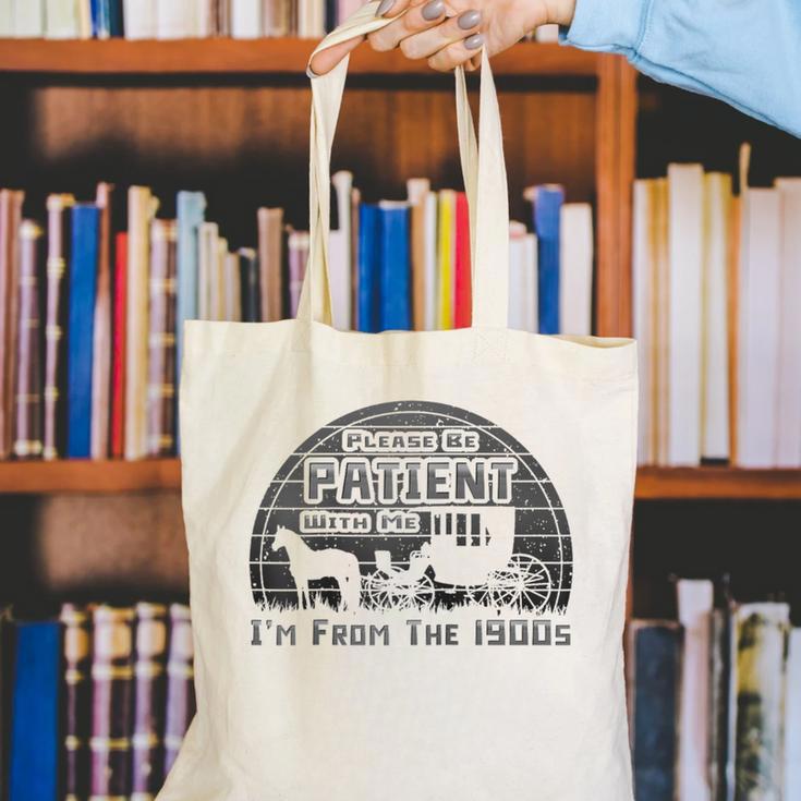 Please Be Patient With Me I'm From The 1900s Vintage Retro Raglan Baseball Tee Canvas Tote Bag