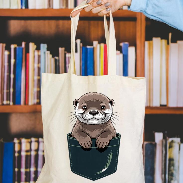 Pocket Otter Lover Introvert Cute Animal Fun Surprise Canvas Tote Bag Pocket Otter Lover Introvert Cute Animal Fun Surprise Canvas Tote Bag