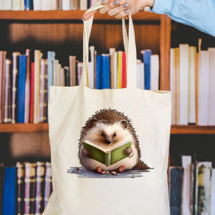 Porcupine Reading Book Hedgehog Book Lover Canvas Tote Bag