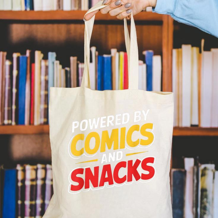 Powered By Comics And Snacks Comic Book Lover Canvas Tote Bag