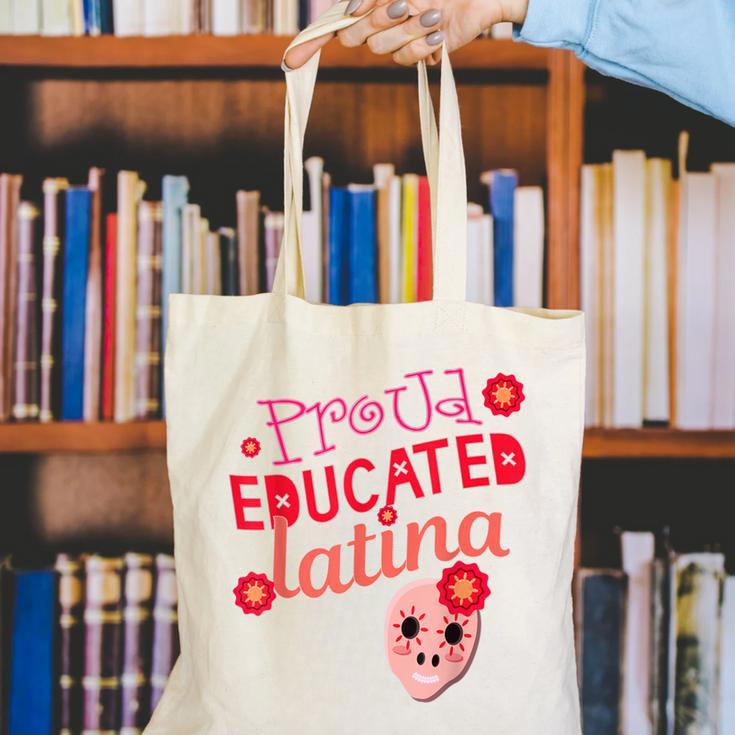 Proud Educated Latina Graduation Masters Degree PhD Canvas Tote Bag