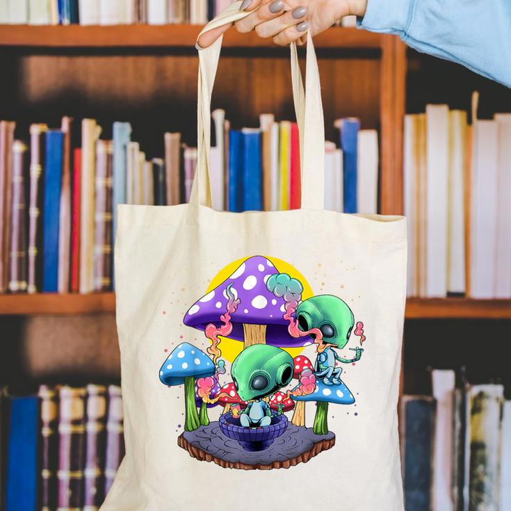 Psychedelic Alien Mushroom Nostalgia Groovy Vibe Hippie Canvas Tote Bag