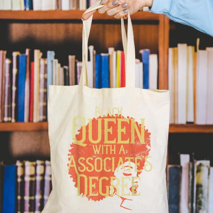 Queen Associate Degree Afrocentric GraduationShirt Canvas Tote Bag