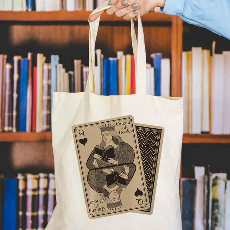 Queen Of Books Playing Card Aesthetic For Book Lovers Premium Tri-Blend Canvas Tote Bag