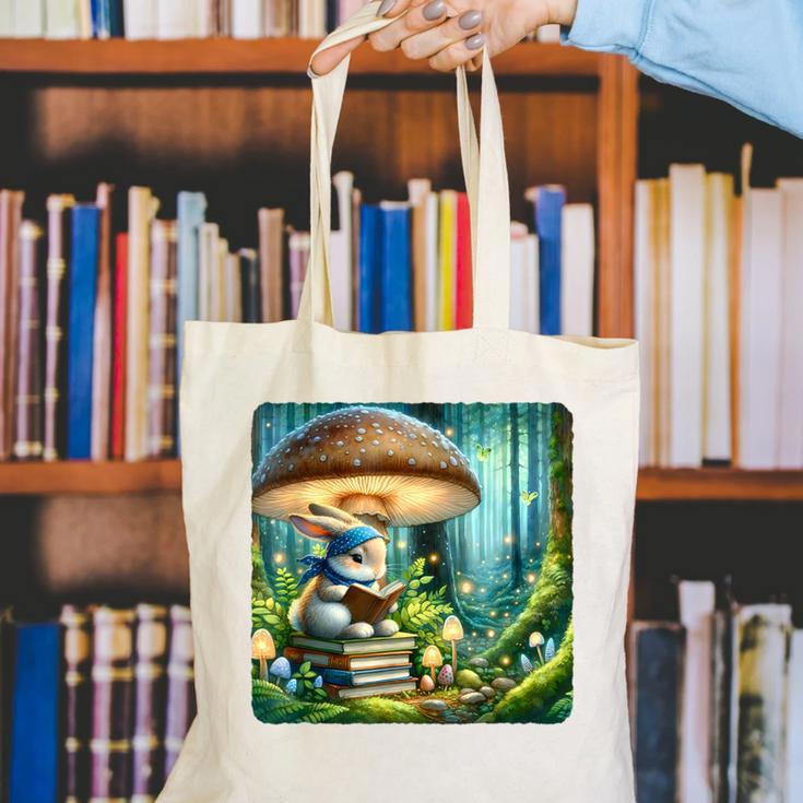 Rabbit Reading Book Under Large Mushroom Easter Bandana Canvas Tote Bag Rabbit Reading Book Under Large Mushroom Easter Bandana Canvas Tote Bag