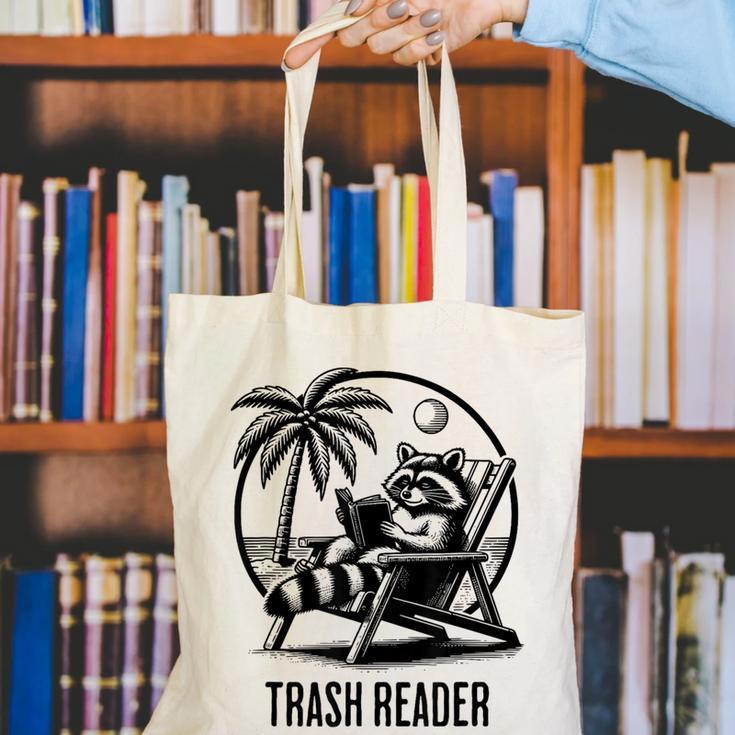 Raccoon Reading Books Summer Humor Trash Reader Canvas Tote Bag