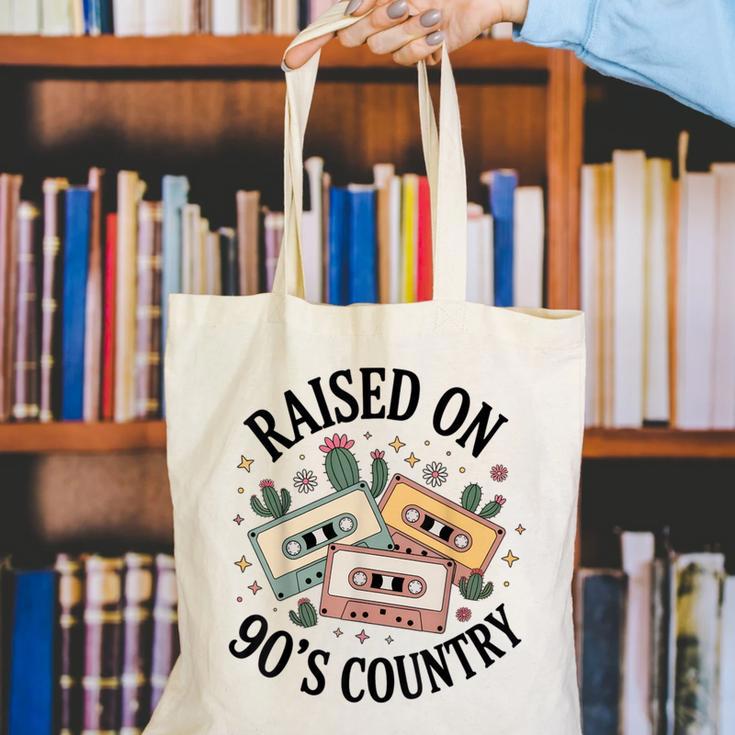 Raised On 90's Country Music Lover Nostalgia Retro Vibe Canvas Tote Bag Raised On 90's Country Music Lover Nostalgia Retro Vibe Canvas Tote Bag