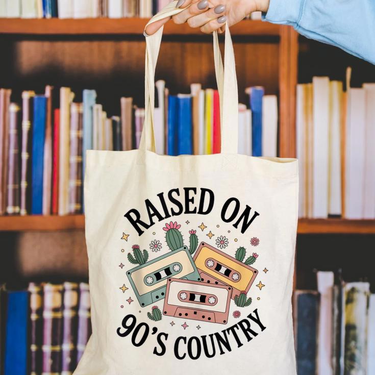 Raised On 90's Country Music Lover Nostalgia Retro Vibe Canvas Tote Bag