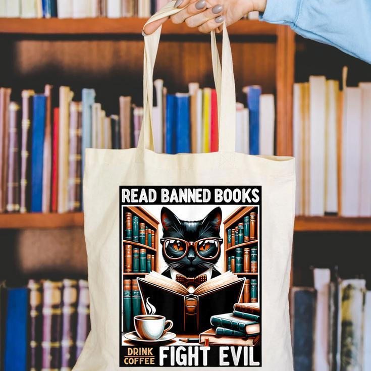Read Banned Books Drink Coffee Fight Evil Book Reader Lovers Canvas Tote Bag