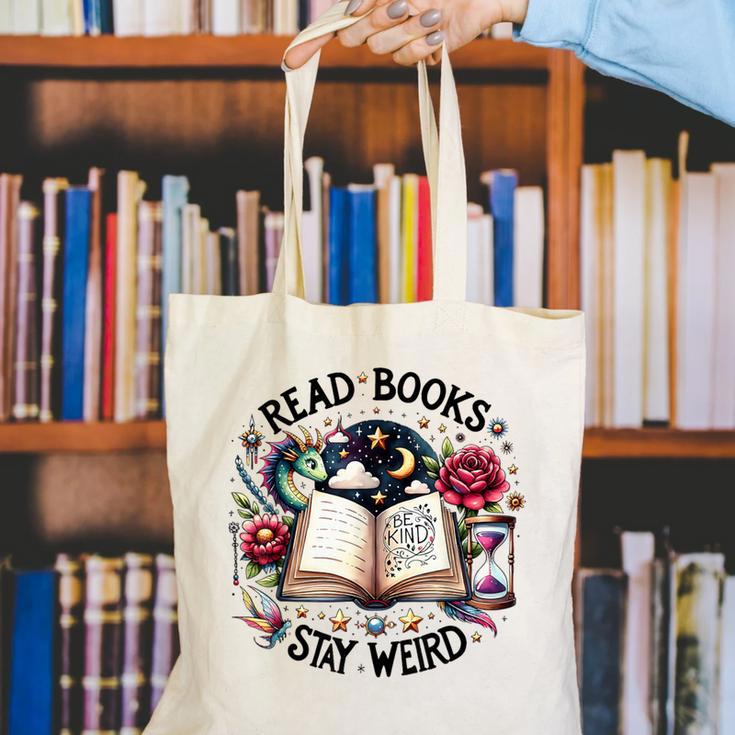 Read Books Be Kind Stay Weird Dragon Book Lover Canvas Tote Bag
