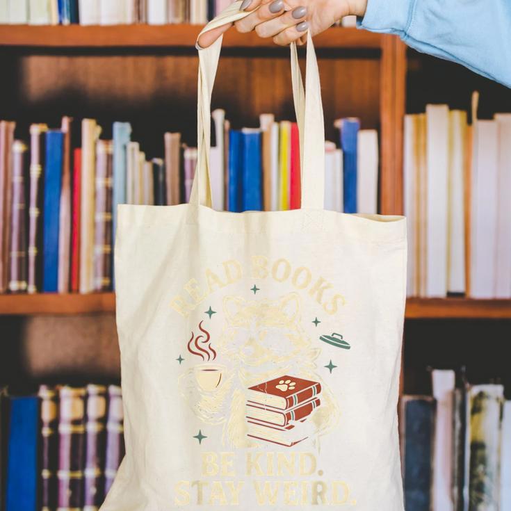 Read Books Be Kind Stay Weird Raccoon Coffee Lover Reading Canvas Tote Bag Read Books Be Kind Stay Weird Raccoon Coffee Lover Reading Canvas Tote Bag