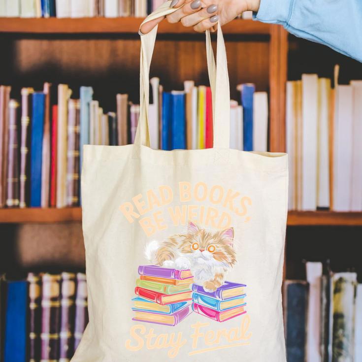 Read Books Be Weird Stay Feral Cat Canvas Tote Bag