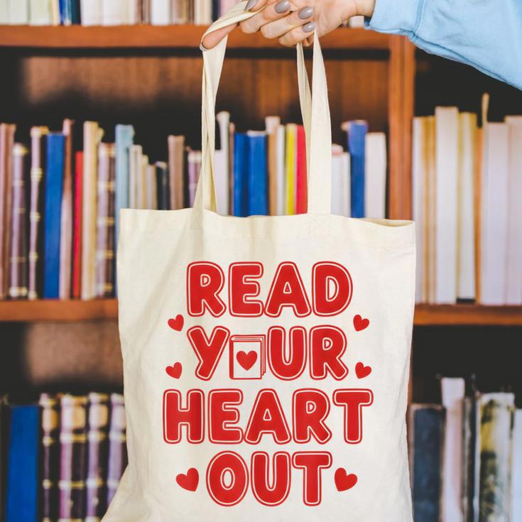 Read Your Heart Out Book Lover Reading Teachers Kids Canvas Tote Bag