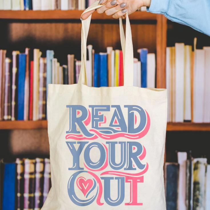 Read Your Heart Out Cute Teacher Reading Book Love Bookworm Canvas Tote Bag
