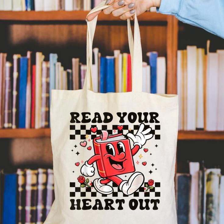 Read Your Heart Out Teacher Valentines Book Lover Canvas Tote Bag