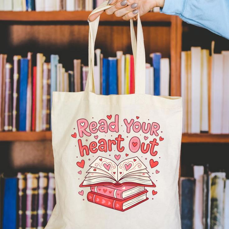 Read Your Heart Out Teacher Valentines Day Book Lover Canvas Tote Bag