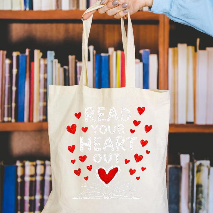 Read Your Heart Out Valentine Book Lover Reading Teacher Canvas Tote Bag Read Your Heart Out Valentine Book Lover Reading Teacher Canvas Tote Bag