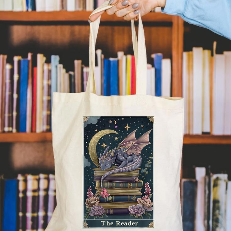 The Reader Tarot Card Book Dragon Romantasy Fantasy Bookish Canvas Tote Bag