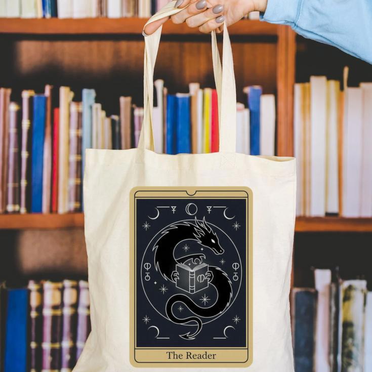 The Reader Tarot Card Mystic Dragon Book Magic Canvas Tote Bag