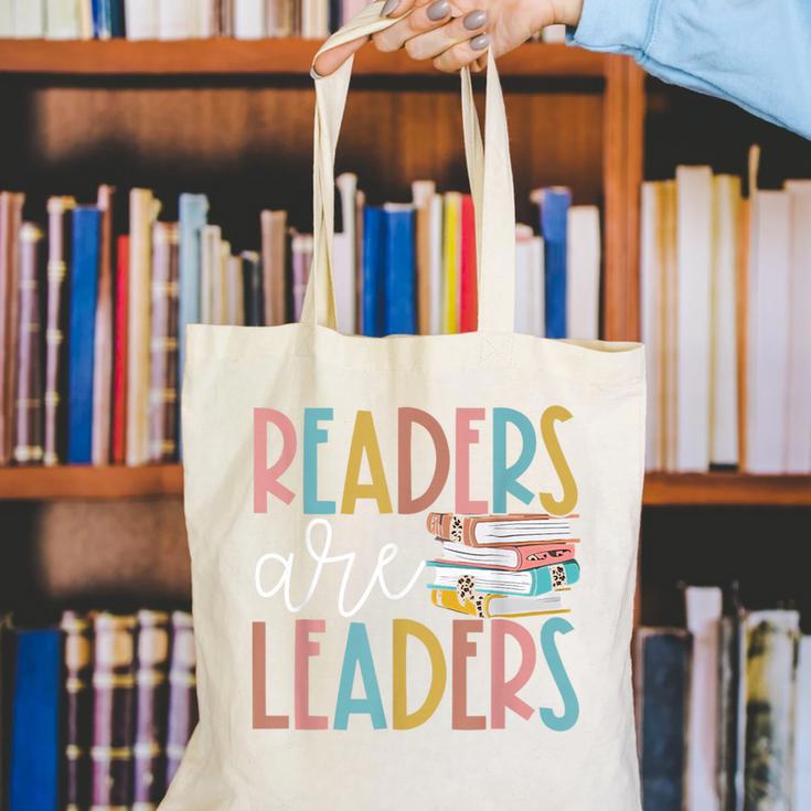 Readers Are Leaders Reading Book Lovers Teacher Women Kids Canvas Tote Bag