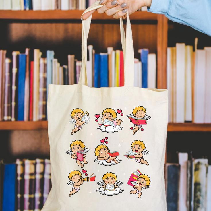 Reading Cupids Books Valentine's Day Teachers Book Lovers Canvas Tote Bag Reading Cupids Books Valentine's Day Teachers Book Lovers Canvas Tote Bag