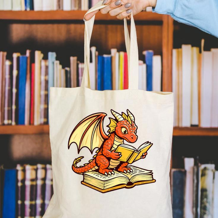 Reading Dragon Book Lover Bookworm Reader Canvas Tote Bag