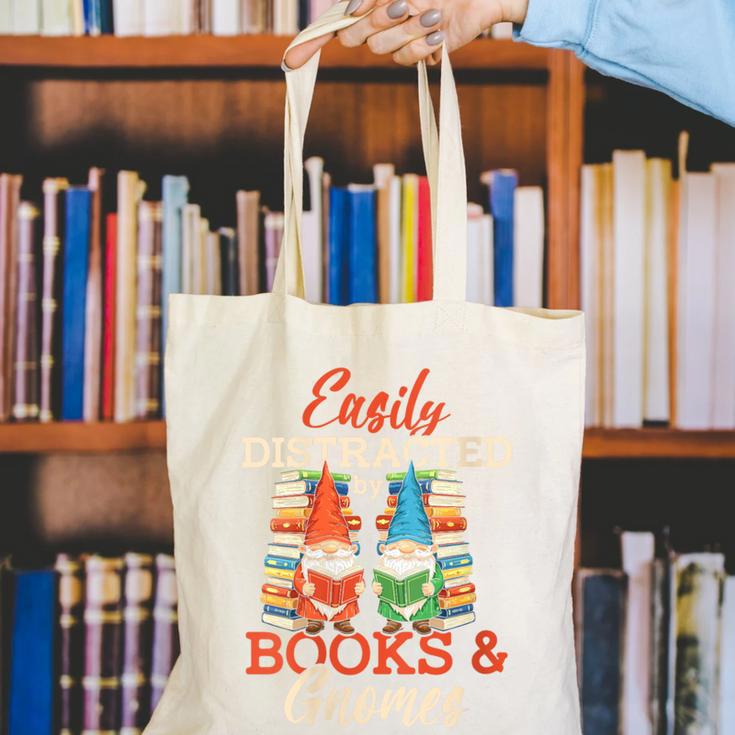 Reading Gnomes Cute Easily Distracted By Books And Gnomes Canvas Tote Bag