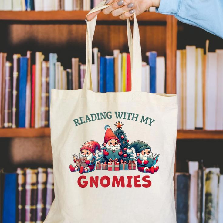 Reading With My Gnomies Reading Book Christmas Canvas Tote Bag