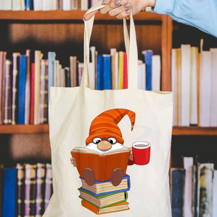 Reading Lover Book Graphic Gnome Canvas Tote Bag Reading Lover Book Graphic Gnome Canvas Tote Bag