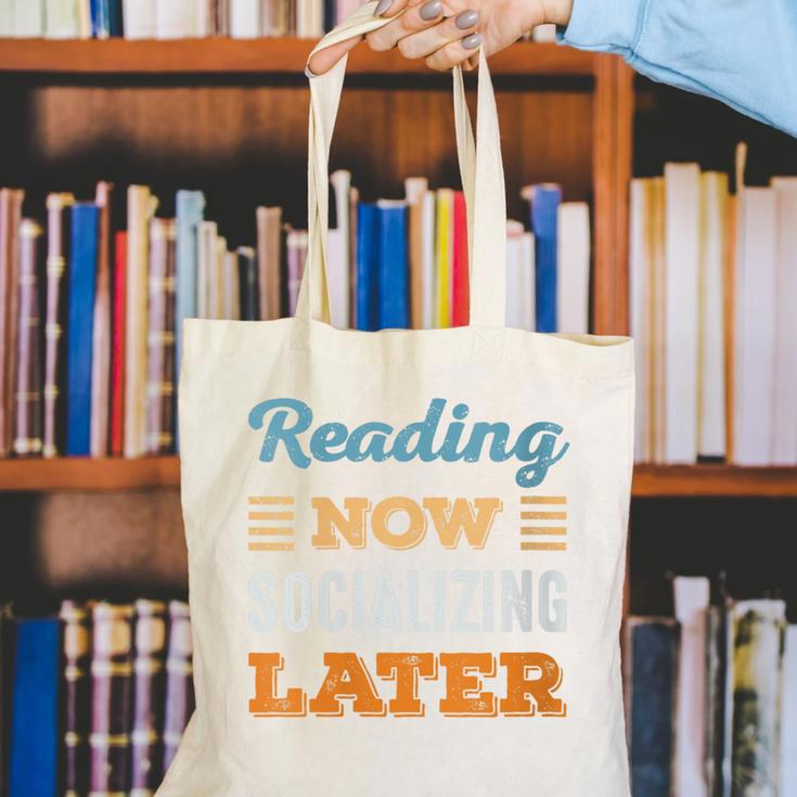 Reading Now Minimal Socializing Introvert Vintage Canvas Tote Bag