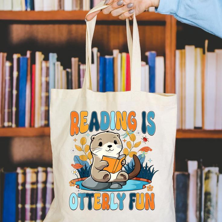 Reading Is Otterly Fun Sea Otter Book Lover Bookworm Canvas Tote Bag